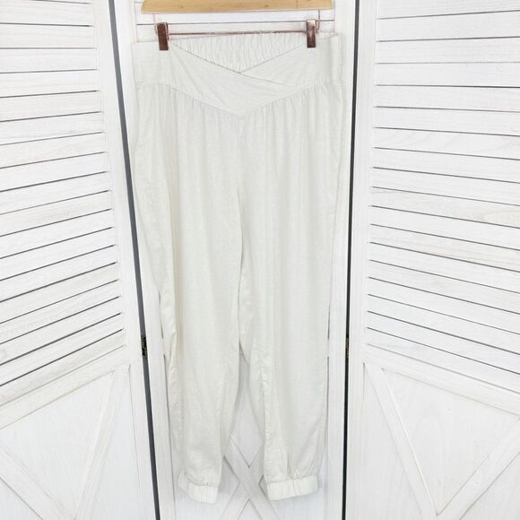 Indigo Rein Linen Cross Waist Jogger Pants Cream Juniors Large Pull On - Picture 1 of 13